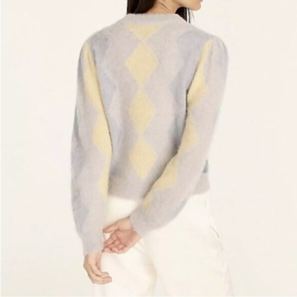 J. CREW Diamond Checked Argyle Cropped Crewneck Sweater Blue Cream Size Small - Picture 9 of 9